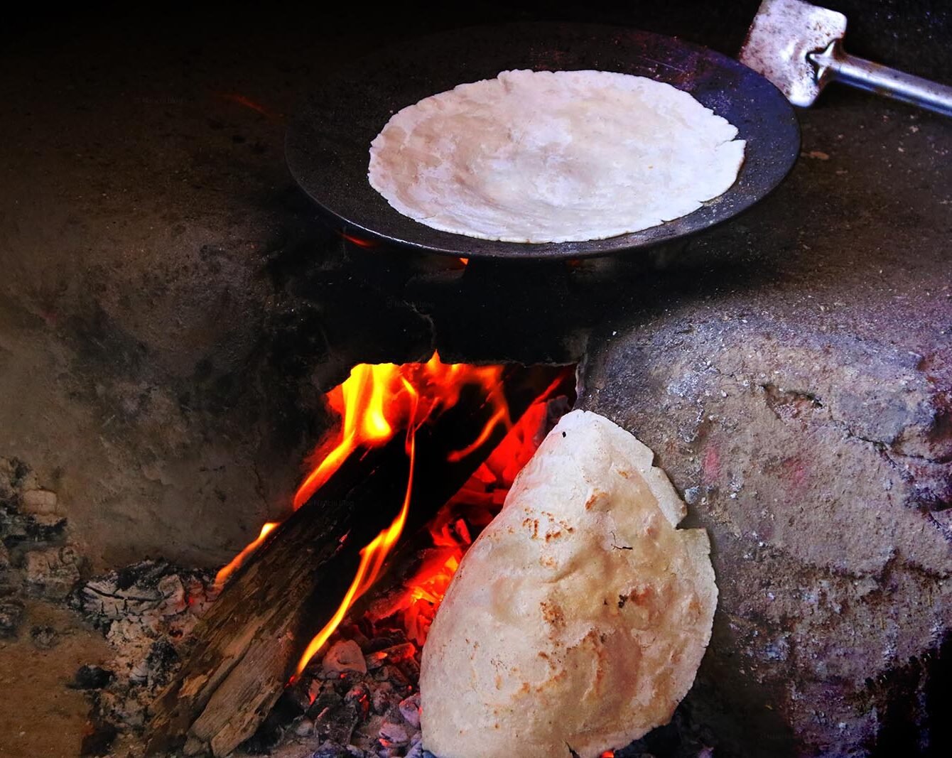 Traditional Maharashtrian Bhakri cooked on wood fire